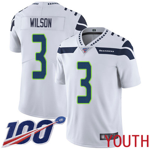 Seattle Seahawks Limited White Youth Russell Wilson Road Jersey NFL Football #3 100th Season Vapor Untouchable